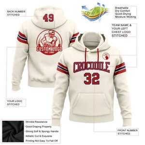 Cream Hoodie with Red Letters Logo Design Fleece Full Dye Sublimation Sweatshirts <b>Jumpers</b> Mens 100% Polyester Fleece Hoodies - Product Image 2
