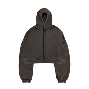 Pull à capuche vintage surdimensionné à épaules tombantes pour hommes 270gsm/500gsm coton/Polyester en détresse hiver haut court motif solide - Product Image 1