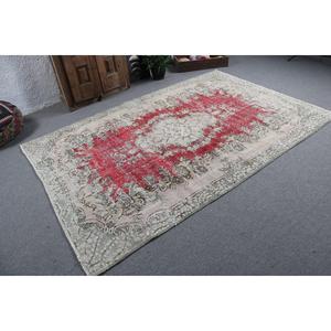 Grand tapis vintage 5,9x8,8 pi (179x267 cm), tapis turc en laine rouge à motifs floraux - Product Image 2