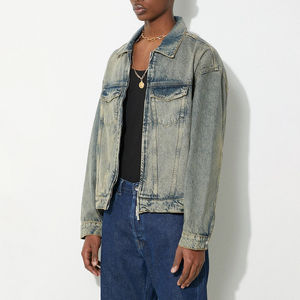 Chaqueta vaquera lavada con ácido Vintage informal para hombre al por mayor prendas de vestir exteriores vaqueras retro clásicas con acabado desgastado secado rápido transpirable - Product Image 3