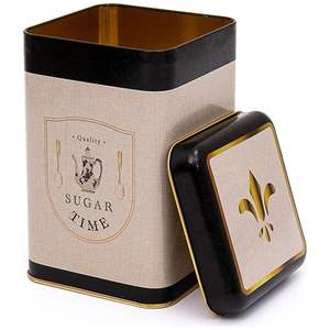 1.6L Vintage Café-Diseño de textura de lino inspirado 105x105x160mm Lata de almacenamiento de metal cuadrado para comida inspirada en cafés clásicos - Product Image 2