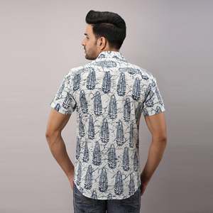 DarkBlue Men's Casual Printed Cotton <b>Shirt</b> Breathable Cool XL Size Long Sleeves Digital Printing Poplin Woven Fabric ODM Supply - Product Image 5