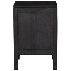 Chevet vintage en bois massif et en rotin avec un design minimaliste, meubles de chambre à coucher, armoire de rangement noire pour chevet - Product Image 3