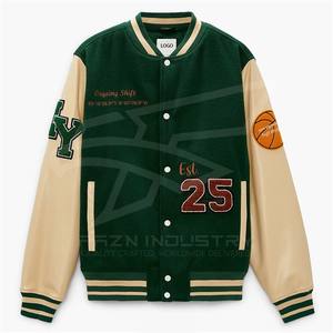 Chaqueta universitaria de invierno con estilo para hombre, chaqueta de bombardero con mangas de cuero y cuerpo de lana, ropa informal para uso al aire libre, chaquetas para hombre - Product Image 1