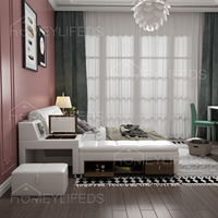 Modernes, einfaches, cremefarbenes Haupt schlafzimmer im Bett
