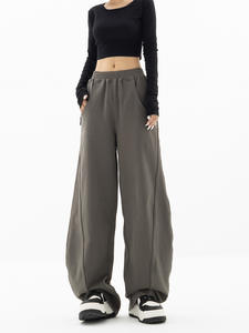 Urban Street Style Flare Baggy Pantalon de survêtement pour femme Joggers en molleton de coton avec ceinture élastique Pantalon de survêtement à coupe ample pour femme - Product Image 2