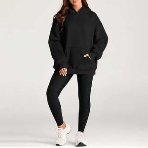Survêtements en molleton de coton brossé respirant à capuche pour femmes poches kangourou taille élastique tenue décontracté d'hiver - Product Image 1