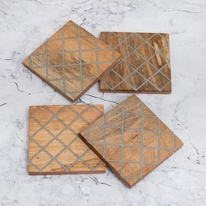 Ensemble de luxe Sous-verres artisanaux en bois et laiton incrustés chez Star Crafts India pour la maison et le bureau - Product Image 6