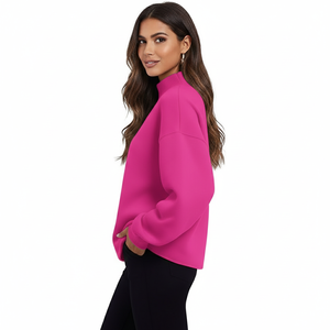 OEM Comfortable Women Long Oversized Mock Neck Soft Fleece 100% Cotton Loose Fit Winter Streetwear Mock Neck - Product Image 6