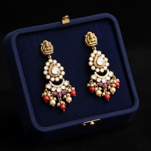 925 Sterling Silver Temple Kundan <b>Drop</b> <b>Earrings</b> Handcrafted Indian <b>Bridal</b> Jewelry Traditional Festive Statement <b>Earrings</b> - Product Image 3