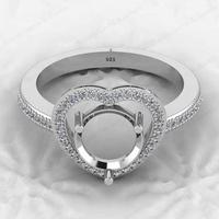 Meistverkaufter Hochwertiger 925 Sterling Silber 8mm Herz-Design Halbmontierter Ring mit Krappenfassung Damenschmuck Komponenten
