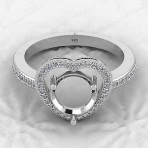 Meilleure vente 925 argent Sterling 8mm coeur Design Semi Mount Prong Setting Ring Ladies Love Symbol Jewelry Findings & Components - Product Image 3