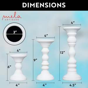 Wooden Pillar <b>Candle</b> Holders | Willow Design <b>Set</b> of 3 Mango Wood Candlesticks Matte White Sizes 6" & 9" & 12" Table - Product Image 3