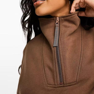Ensemble de vêtements de détente pour femmes, sweat-shirt à demi-zip à épaules tombantes et pantalon de survêtement à jambes larges, logo personnalisé 2025 - Product Image 4