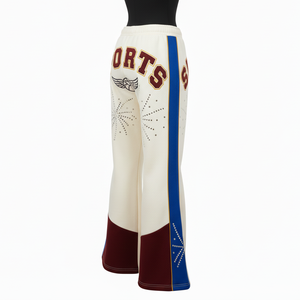 Women Flare Pant 300 GSM Cotton Blend Fleece Cream Color Contrast Side Panel Design Custom Heat Press Logo Women's Pant - Product Image 5