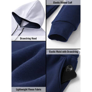 Ensemble de survêtement personnalisé avec logo imprimé, jogging unisexe, survêtement en molleton 100% coton, couleur unie, sweat-shirt à capuche pour homme, pantalon de survêtement, ensemble 2 pièces - Product Image 5