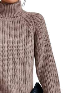 Suéter de Punto Cuello Alto Color Taupe para Mujer, Invierno, Cálido, Suave, Acanalado, Jersey de Manga Larga, Informal, Holgado, Top de Moda para Uso Diario - Product Image 2