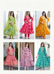 Ensemble Anarkali (Salwar Kameez) en Coton Léger pour Adultes, Style Moderne, Broderie en Coton Lourd Imprimé à la Feuille, Séchage Rapide, Toutes Tailles - Product Image 6