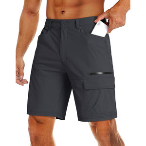 2025 pantalones cortos Cargo personalizados para hombre, al aire libre para senderismo, tela elástica resistente al agua de secado rápido con cremallera, bolsillos de Velcro, patrón sólido - Product Image 1