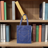 Rahat omuz alışveriş çantası tuval Denim Jean baskı Tote çanta ile dış cep satın Jean baskı Tote çanta