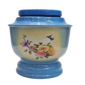 Urnes de crémation adultes en aluminium avec autocollant de conception d'oiseau de bourdonnement et de fleur de couleur brune finie pour des cendres. - Product Image 6