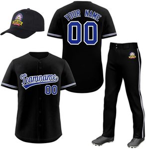Ensemble d'uniformes de baseball unisexes personnalisés, bleu marine et jaune, maillot, pantalon et casquette imprimés par transfert thermique, nom et numéro de l'équipe, respirant, durable, 100% coton - Product Image 4