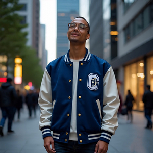 2024 ropa de calle letras bordadas Varsity chaqueta y abrigo mangas de cuero para hombre bombardero béisbol Varsity prendas de vestir exteriores para hombre - Product Image 5