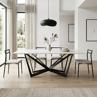 Table à manger rectangulaire moderne de luxe minimaliste, plateau en marbre, acier inoxydable, table à manger italienne complète pour salle à manger