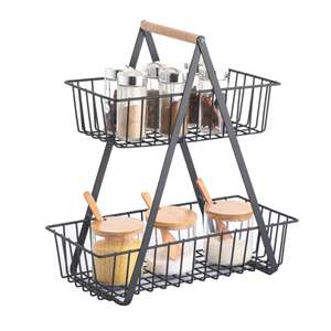 MSV <b>Tabletop</b> <b>Storage</b> Basket, Industrial Design, Wood and Steel, Matte Black - Product Image 1