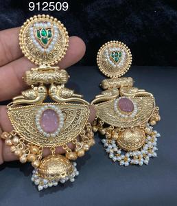 2025 mujeres indio Jhumki étnico pendientes colgantes conjuntos mujeres Vintage plata oro largo borla campana gota Bollywood pendientes - Product Image 1