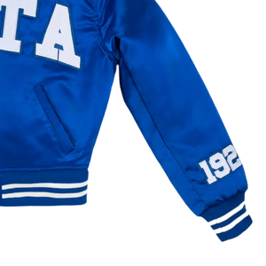 Chaqueta Bomber Corta Transpirable de Satén y Nailon Estilo Vintage Be Zeta Royal para Mujer, Estilo Universitario Clásico de la Hermandad Griega con Cierre de Broches - Product Image 5