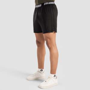 Shorts de mode Motion Lite noirs confortables 100 % polyester à taille élastique avec motif tricoté tendance et logo décoratif - Product Image 1