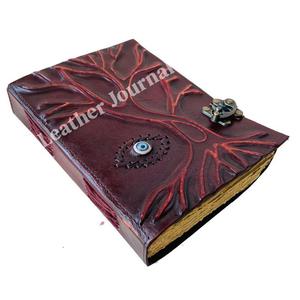 Eye With Tree Embossed Vintage Genuine Leather Journal Handmade Hard Cover Deckle Edge Papers Notebook With Antique Brass C Lock - Product Image 2
