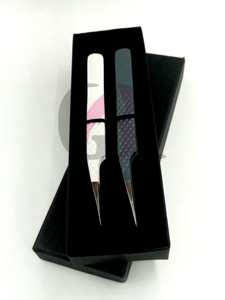 Vente en gros de différentes couleurs de revêtement en poudre isolation en acier inoxydable pointe argentée pince à épiler extension de cils logo personnalisé outil de beauté - Product Image 3