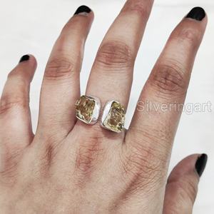 Joyería de piedra en bruto Anillo de mujer Piedra preciosa de citrino en bruto natural Piedra natal de Noviembre Joyería de piedra doble Anillo de plata esterlina 925 - Product Image 5