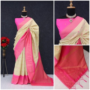 Sari en coton et soie à l'aspect ethnique élégant et très demandé, tendance, export, dernier modèle, chemisier exclusif, classique pour mariage, tenue de soirée - Product Image 3