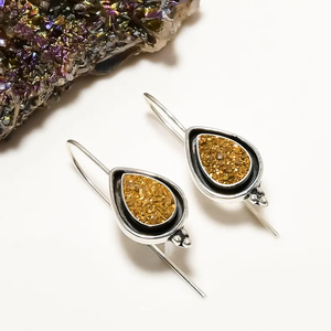 Pendiente de Plata de Ley 925, ágata de titanio dorado, piedra preciosa Drusy, diseño colgante de gota hecho a mano, regalo perfecto para joyería cristiana - Product Image 2