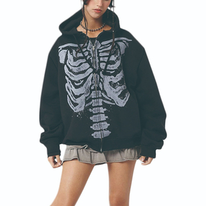 Sudadera con Capucha de Alta Calidad para Mujer, Sudadera Extra Grande Estilo Vintage con Estampado Gráfico de Esqueleto, Sudadera con Cierre Completo para Mujer - Product Image 4