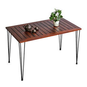 Modern 120x70cm Outdoor Dining <b>Table</b> with Durable Acacia Wood and <b>Foldable</b> Hairpin Iron <b>Legs</b> for Camping-CFD68205 - Product Image 1