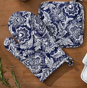 Ensemble de gants de four et de protège-plats résistants à la chaleur, outil pour micro-ondes, 100% coton avec dos en silicone, vente en gros à prix abordable pour fabricants - Product Image 6