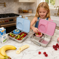 Boîte à bento en acier inoxydable pour enfants Compartiments à couvercle en silicone étanche Passe au lave-vaisselle Conteneur à lunch chauffant Boîte à lunch