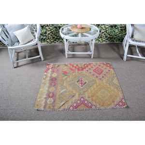 Tapis vintage 2,9 x 3,7 pieds, tapis rose uni en laine - Product Image 4