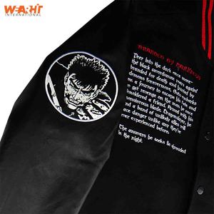 Veste de baseball universitaire d'hiver avec logo personnalisé pour hommes, col montant, manches en cuir, broderie Letterman universitaire, style noir pour couples - Product Image 4