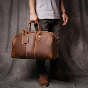 2025 nueva tendencia bolsa de lona de viaje redonda grande multifuncional impermeable cuero genuino estilo de moda moderno - Product Image 5