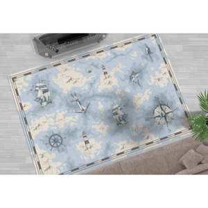 Tapis imprimé boussole marine - Chambre de garçon, thème marin, enfants, antidérapant, tapis gobelin - Product Image 1