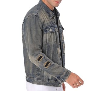 Personalizada Y2K Vintage desgastado ácido chaqueta de mezclilla destruido rasgado deshilachado chaqueta para los hombres - Product Image 4
