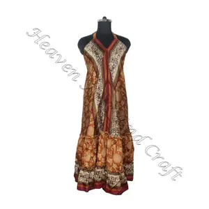 Hippy Boho Hot look Handmade Indian Vintage Sari Silk Maxi Dress Ladies elegante Dinner Gown abiti da sera senza maniche da donna