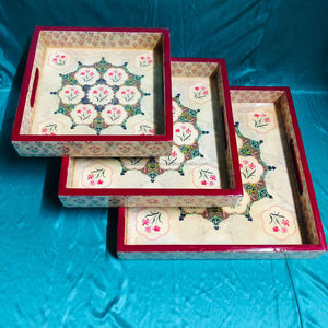 Plateau de service en bois MDF imprimé naturel écologique en forme de rectangle fabriqué à la main avec motif décoratif peint à la main FWE - Product Image 5