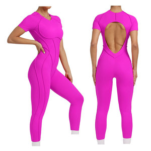 Body deportivo con logotipo personalizado, pantalones de manga corta, monos de entrenamiento con agujeros en la espalda, mono de una pieza para gimnasio, Fitness, Yoga, para mujer - Product Image 2