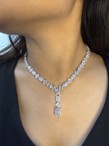 สร้อยคอเพชรทรงสี่เหลี่ยมมรกต VABS Special Premium Lab Grown น้ำหนัก 45.05 กะรัต ทอง 14K/18K ชุบโรเดียม สไตล์ชาติพันธุ์ ของขวัญสำหรับผู้หญิง - Product Image 5